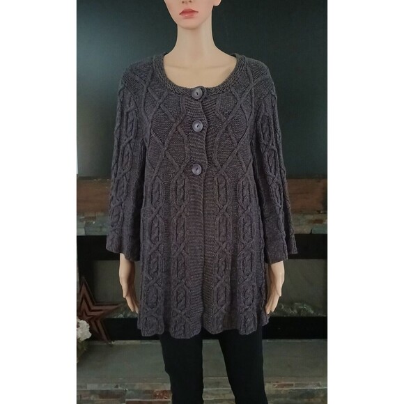 Jillian Nicole Knit Sweater 1X Bulky Casual Cardigan Cable Charcoal Snap Buttons - Picture 2 of 7
